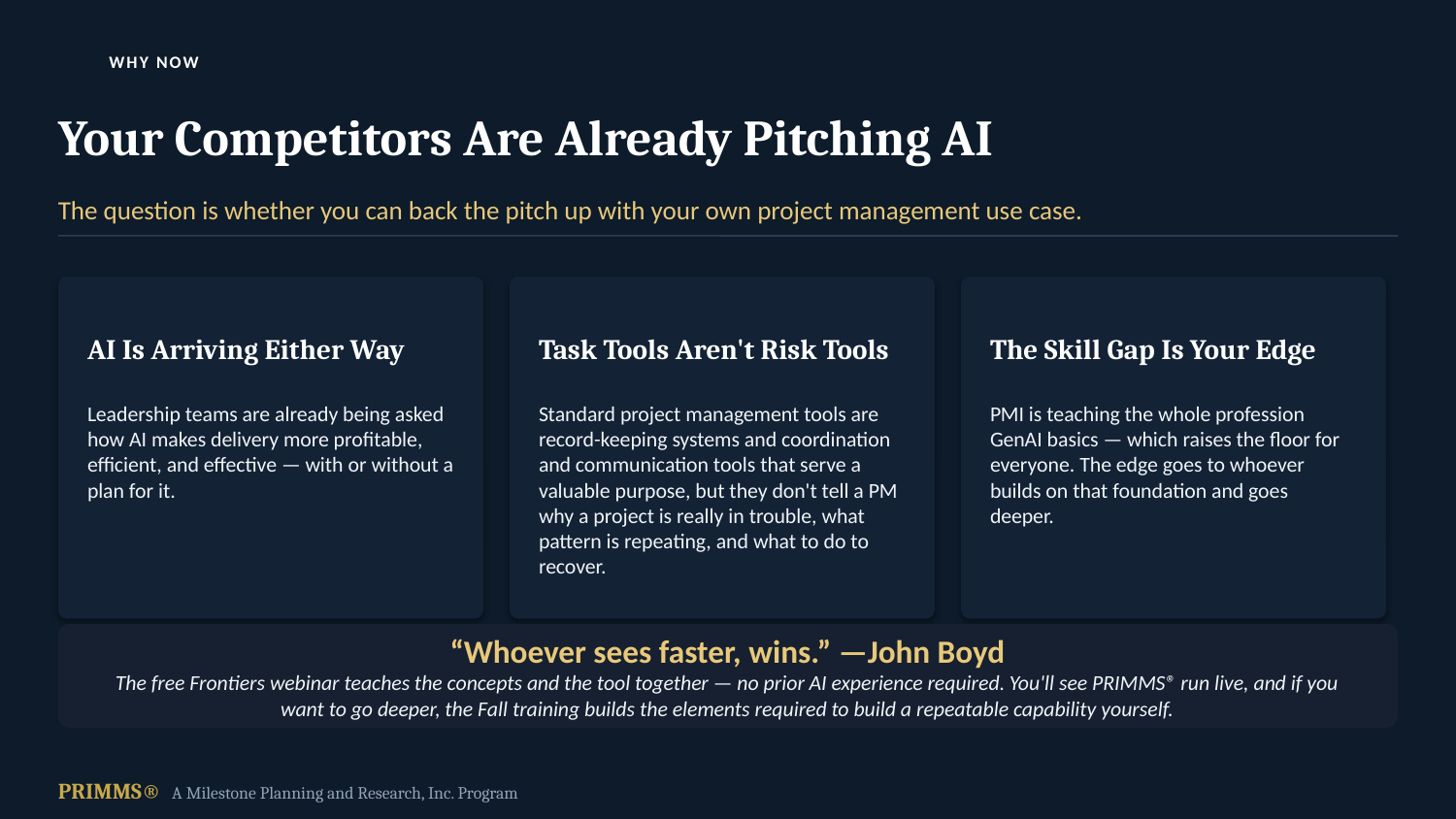 Frontiers webinar — slide 5 of 7: why now